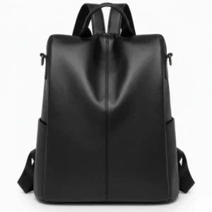 Mochila convertible minimalista de eco-cuero Roma en color negro, vista frontal - Porte Italia.