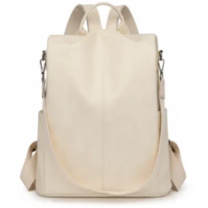Mochila convertible de lona Capri en color blanco roto, diseño minimalista, vista frontal con correa de hombro - Porte Italia.